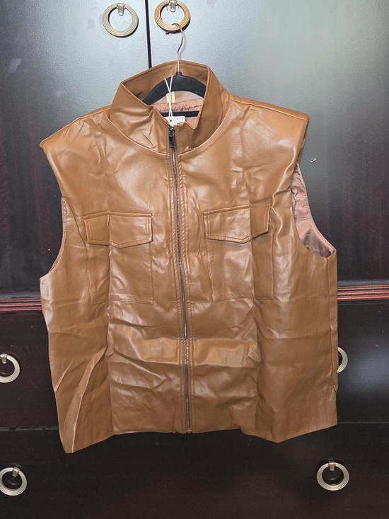 Evaless Jackets & Blazers - Women’s Brown Faux Leather Zip-Front Vest